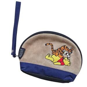 Vintage Pooh Multicolor Nylon Leather Clutch Wallet Embroidered Pooh Tigger